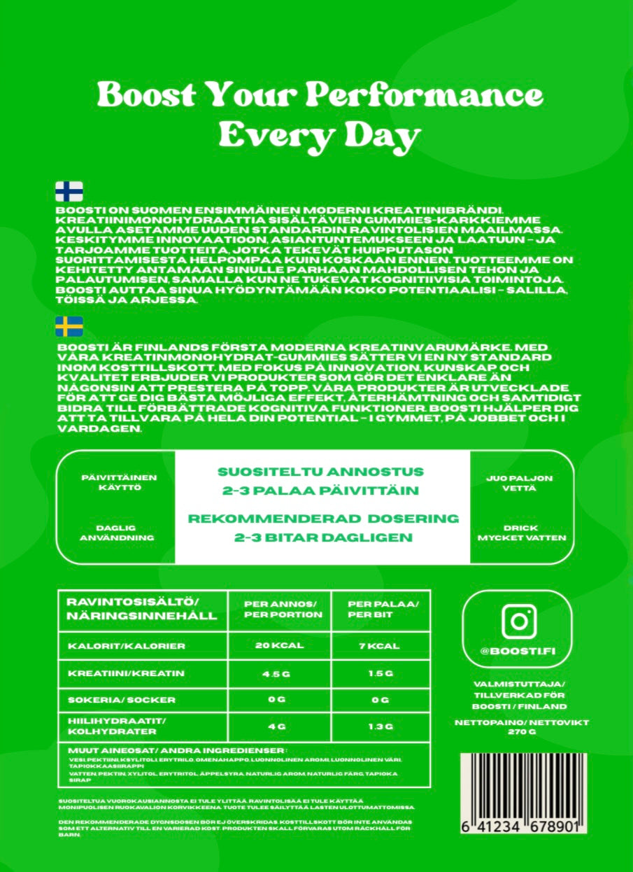 Creatine, kreatiini, kreatin, boosti, training, kosttillskott, kreatingummies, kreatiinigummies, creatinegummies